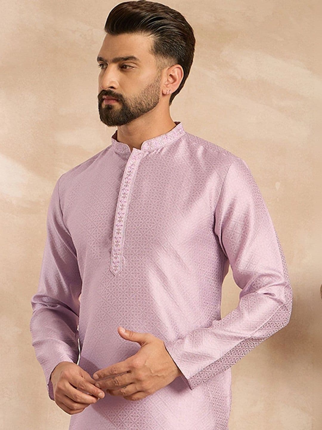 House of Pataudi Embroidered Mandarin Collar Kurta - view 1