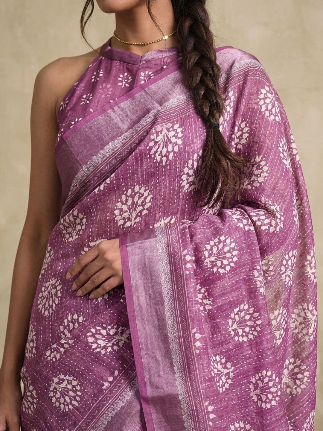 SAARA Ethnic Motifs Pure Linen Saree thumbnail 3