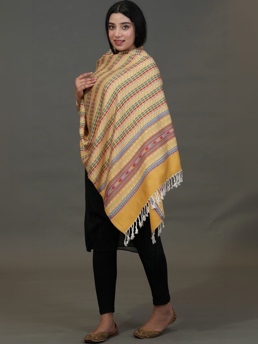 SHIFNEEN Women Geometric Woven Design Acrylic Shawl thumbnail 4
