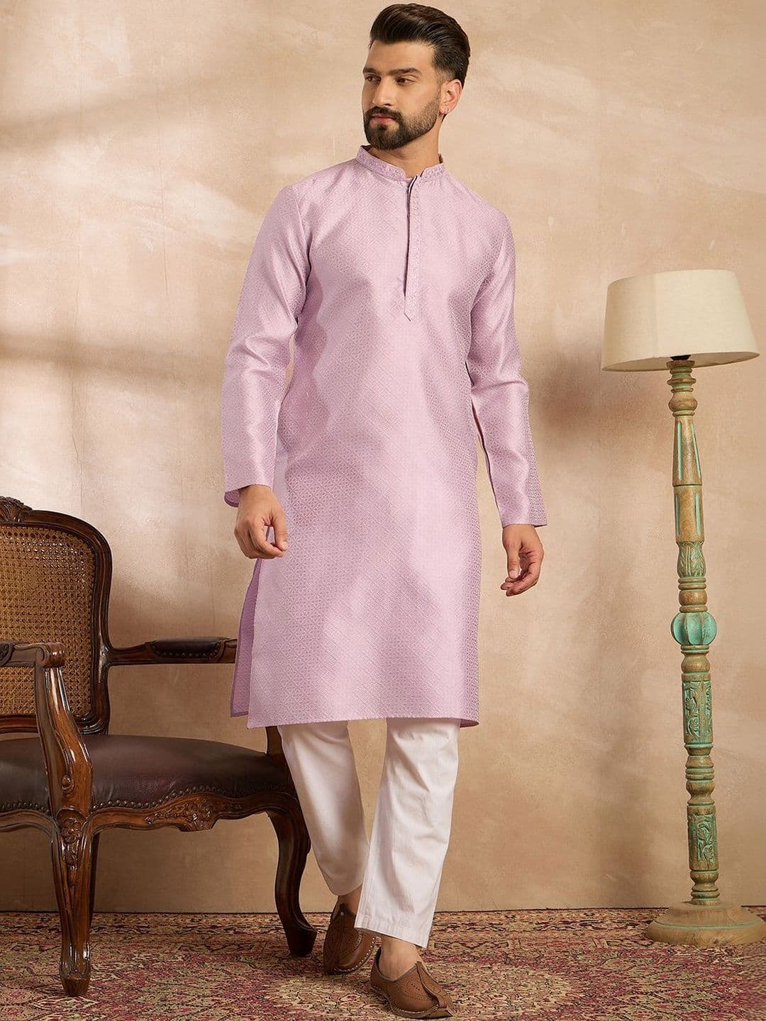 House of Pataudi Embroidered Mandarin Collar Kurta thumbnail 6