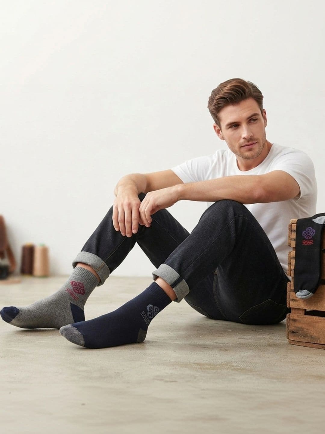 TINY HANDS Men Pack of 5 Cotton Assorted Patterned Above Ankle Socks thumbnail 5