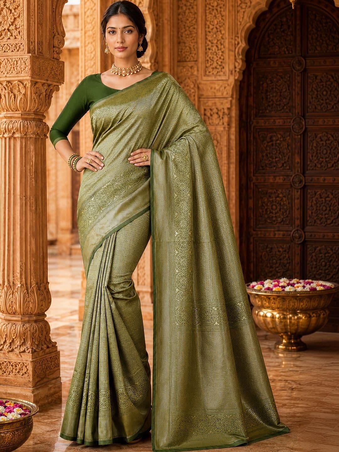 Anjaneya Sarees Woven Design Zari Silk Blend Designer Banarasi Saree thumbnail 4