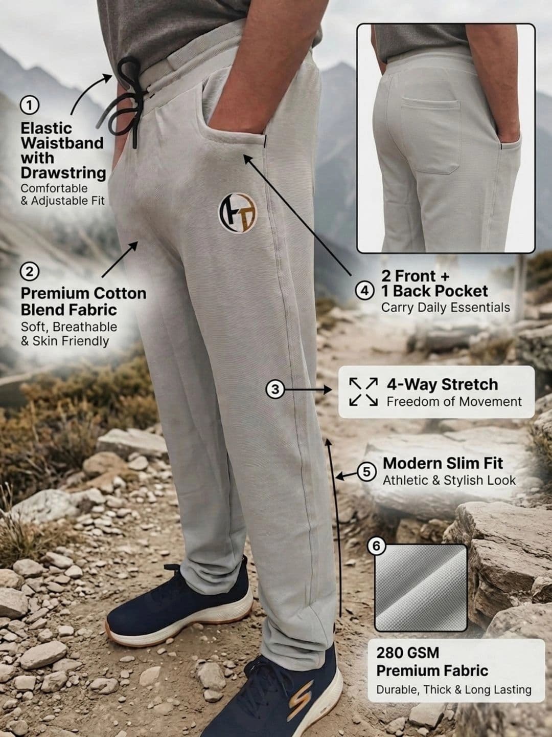 Bite and Style Men Slim Fit Brand Logo Training Track Pants thumbnail 2