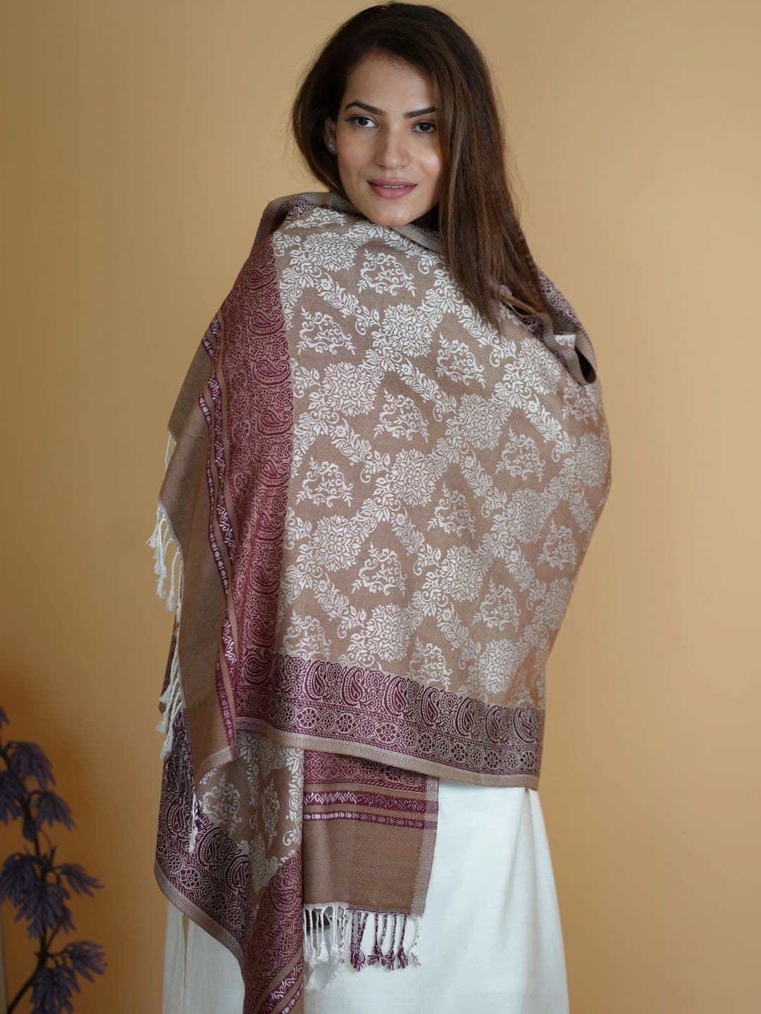 SHIFNEEN Women Ethnic Motifs Woven Design Acrylic Shawl thumbnail 2