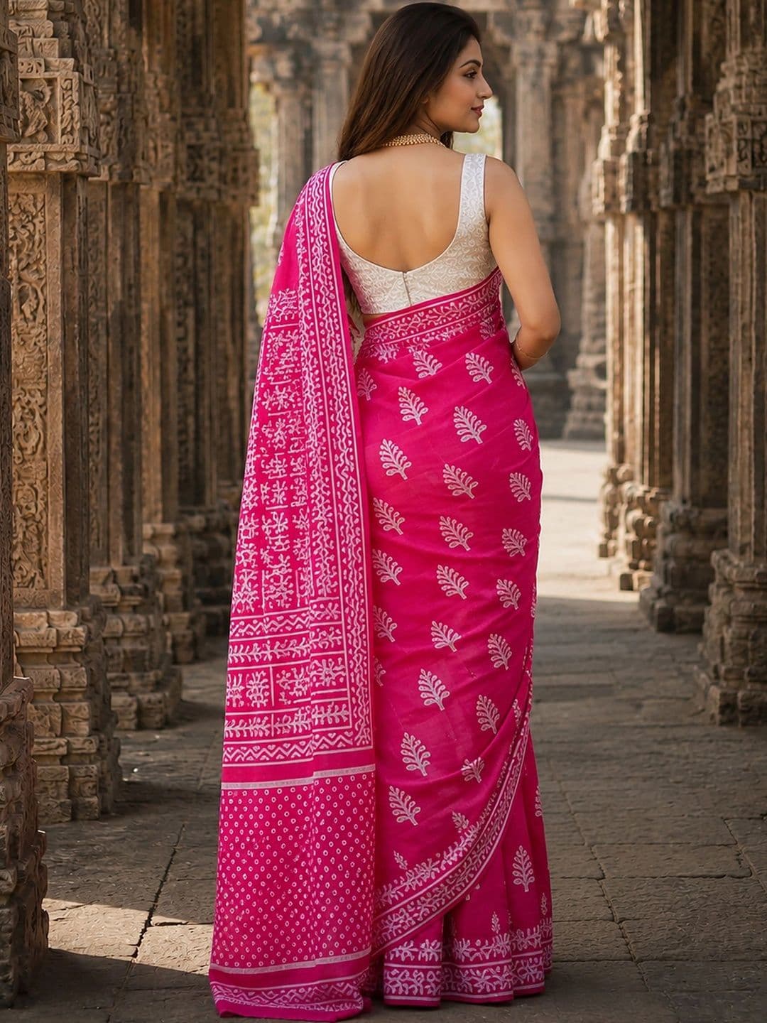 Aldwych Linen Blend Designer Block Print Saree thumbnail 4