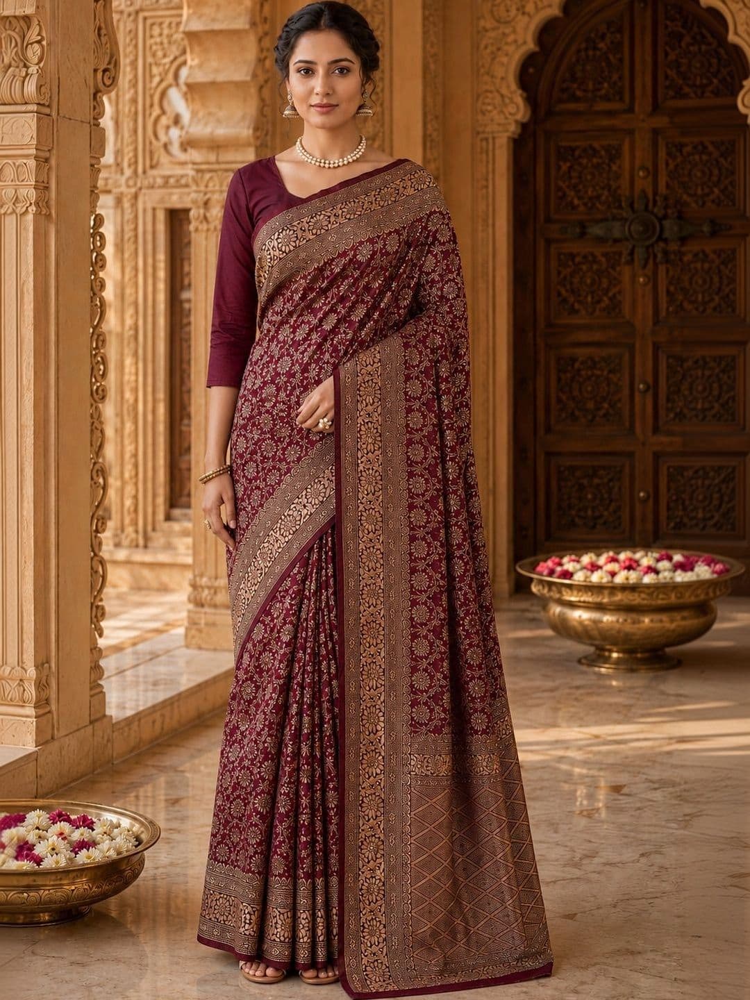 Anjaneya Sarees Woven Design Zari Silk Blend Designer Banarasi Saree thumbnail 5