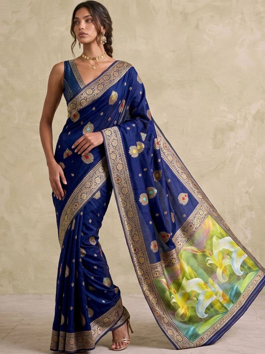 SAARA Woven Design Zari Silk Blend Saree thumbnail 7