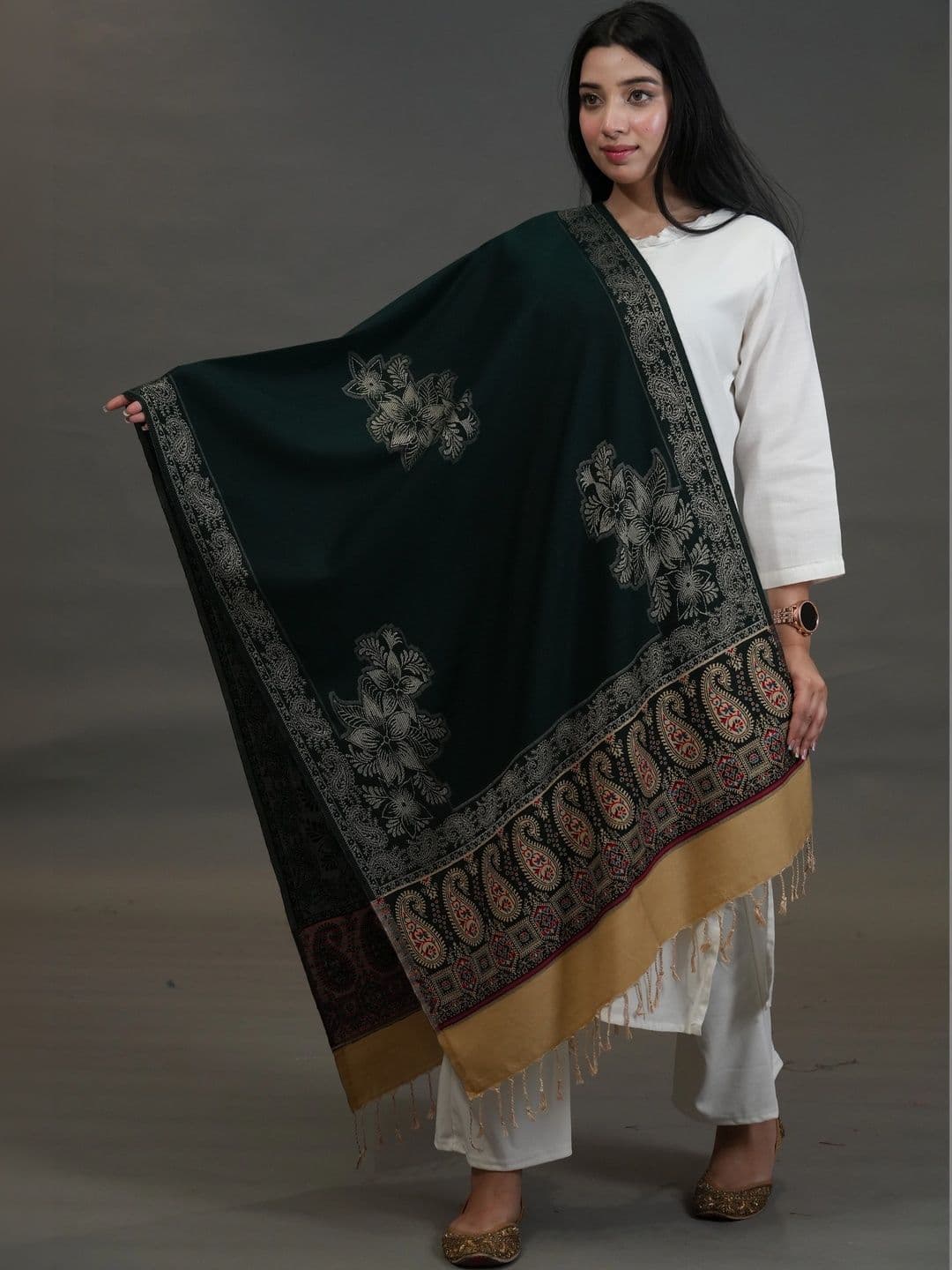 SHIFNEEN Women Floral Embroidered Acrylic Shawl thumbnail 5
