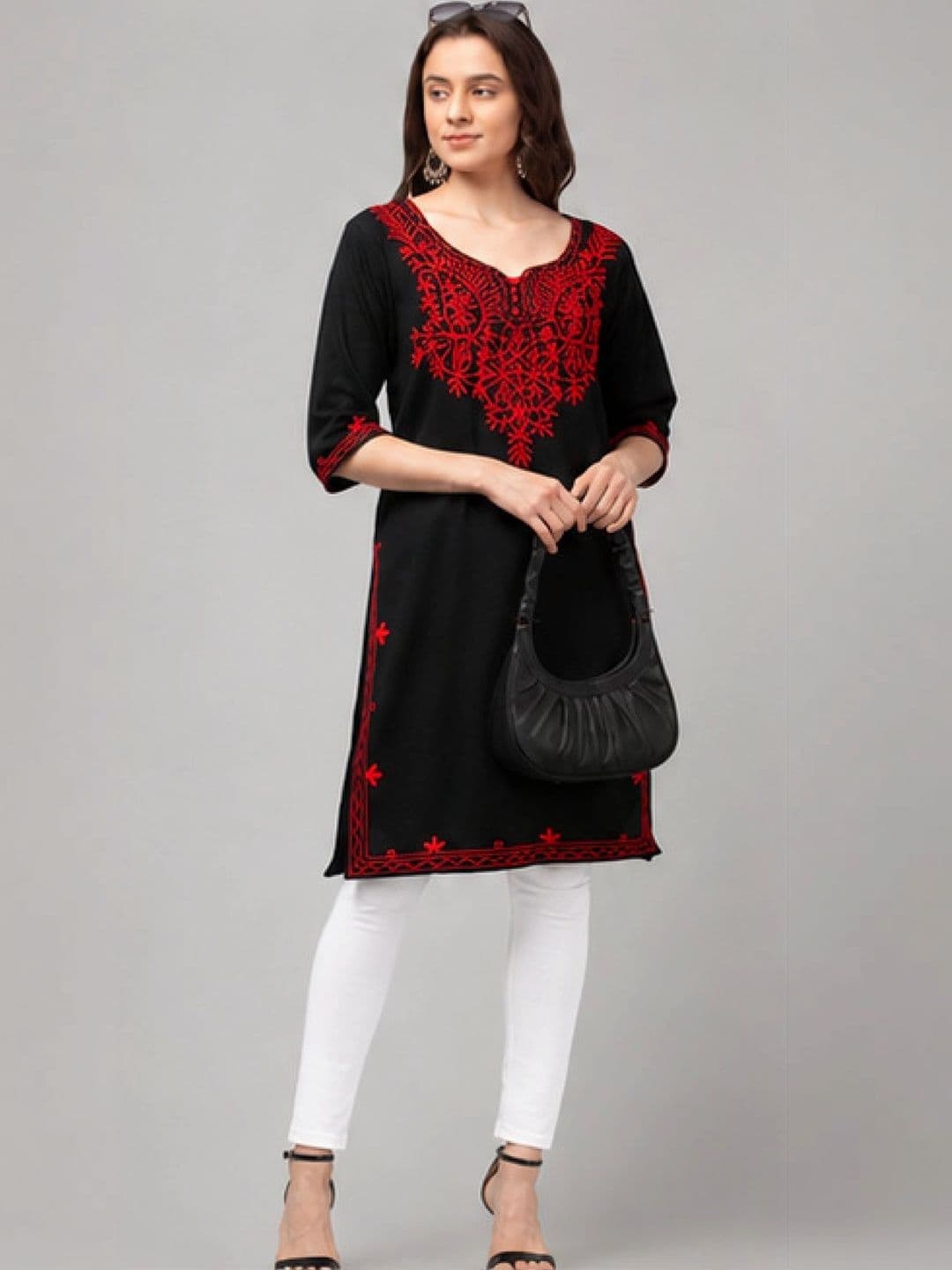 ERUDITE CLUB Women Ethnic Motifs Embroidered Thread Work Woollen Kurta thumbnail 2