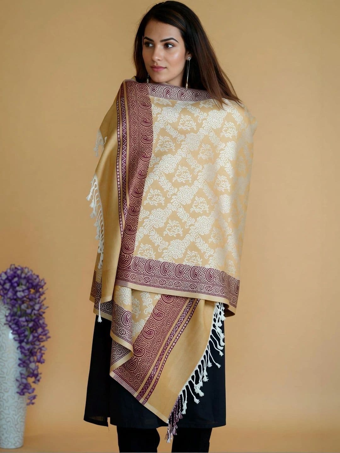 SHIFNEEN Women Ethnic Motifs Woven Design Acrylic Shawl thumbnail 2