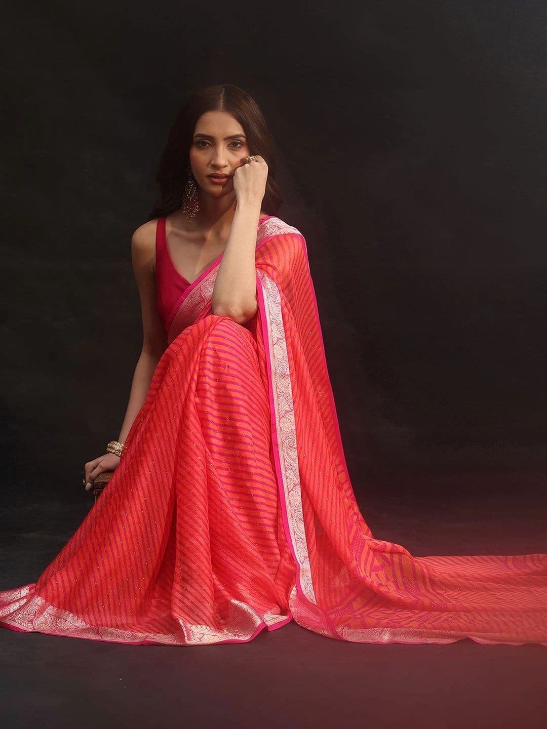 Libas Striped Pure Chiffon Saree - view 1