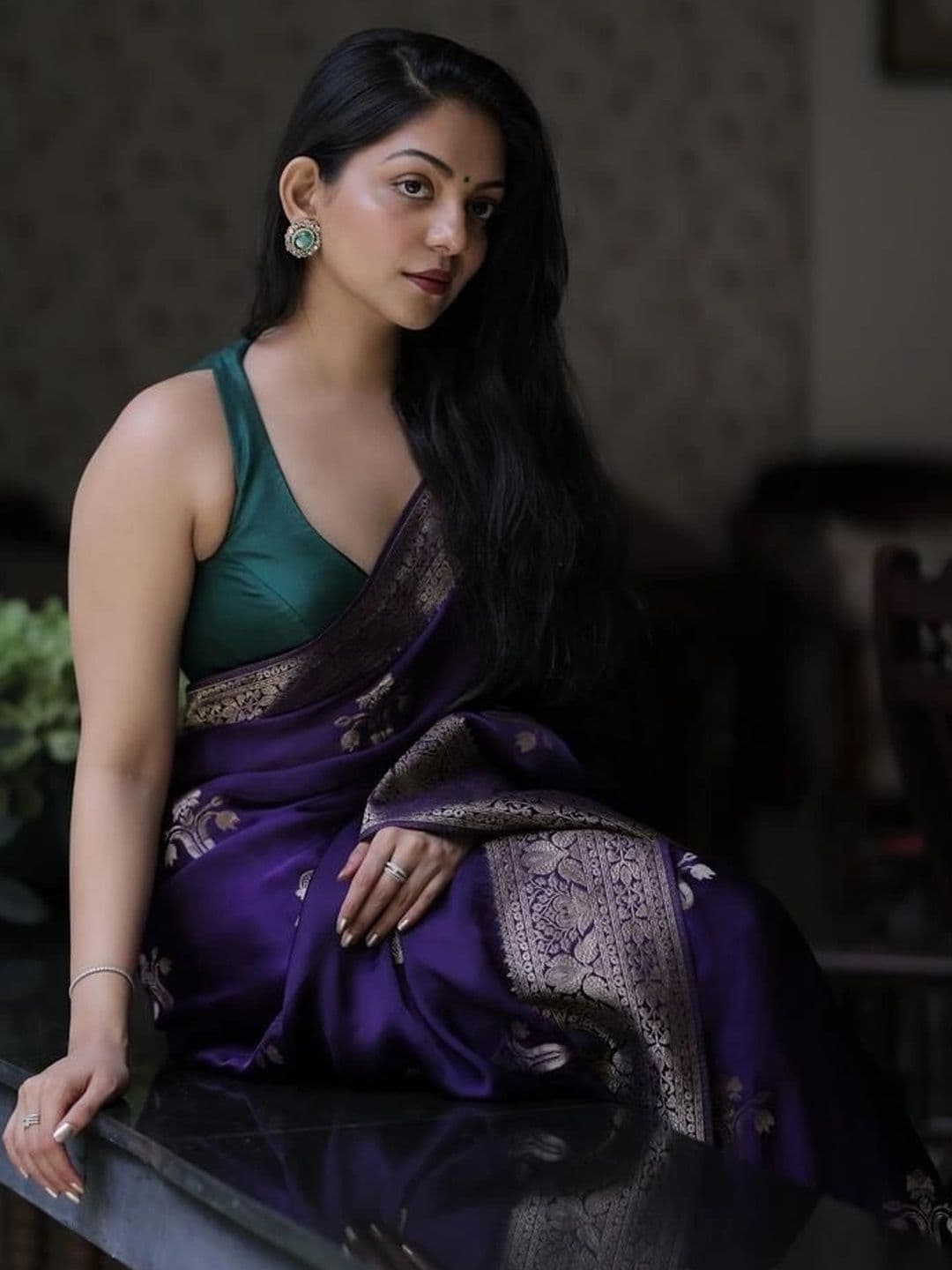 ADIANADI Floral Zari Silk Cotton Banarasi Saree - view 1