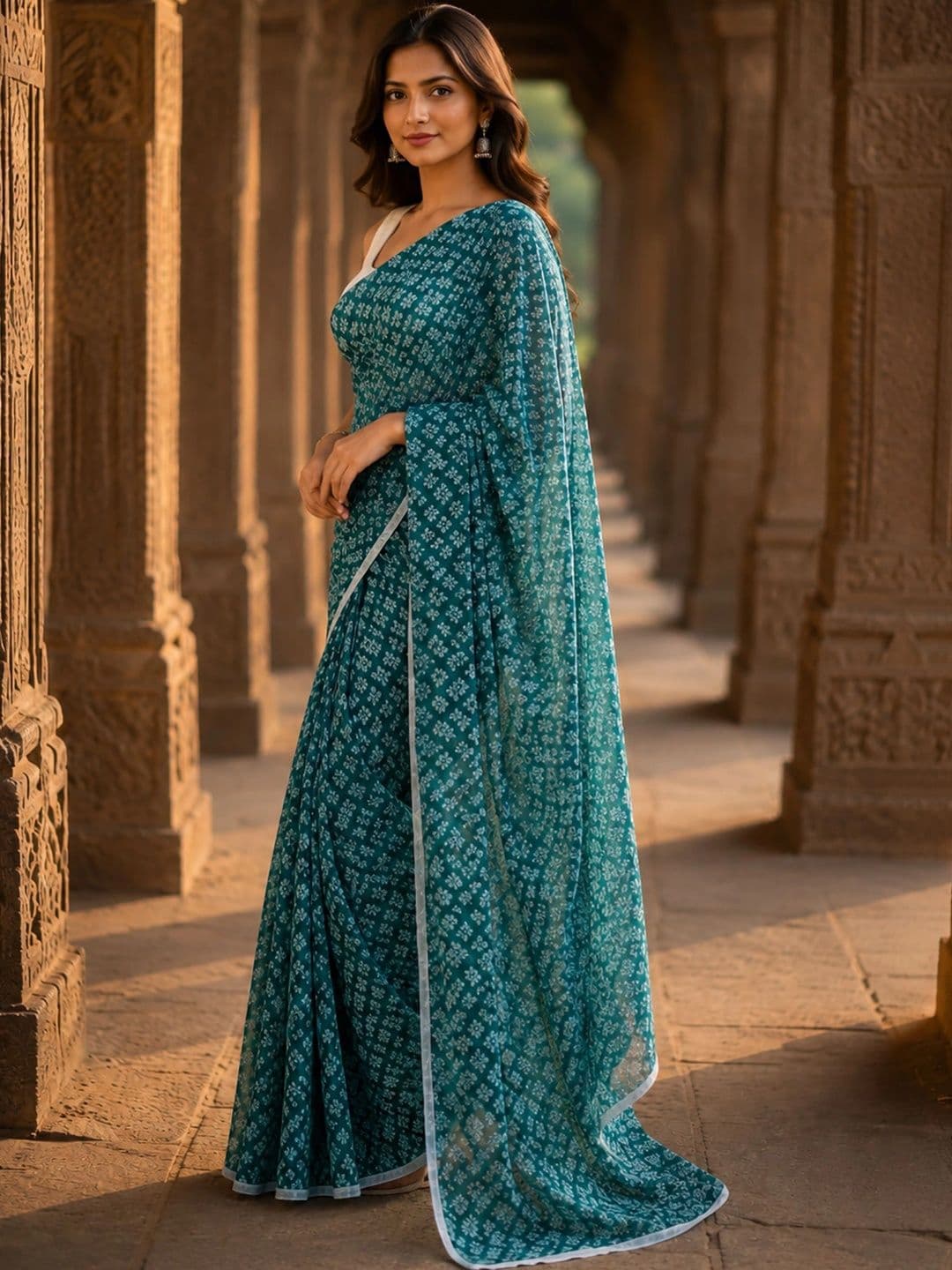 KALINI Linen Blend Designer Block Print Saree thumbnail 2