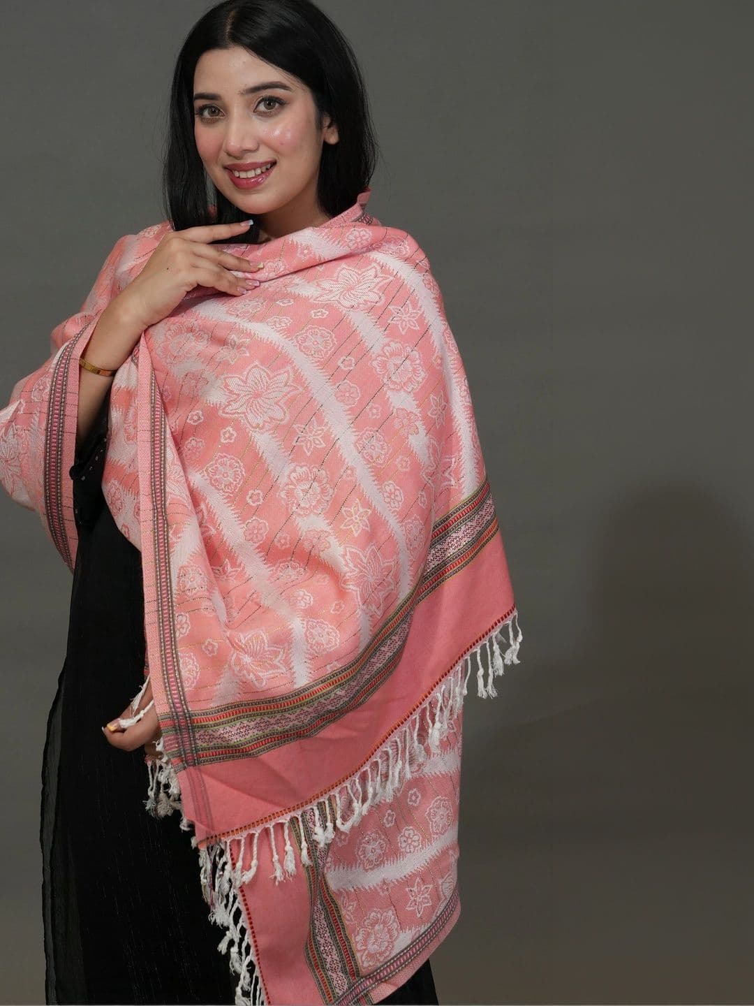 SHIFNEEN Women Woven Design Acrylic Shawl thumbnail 2