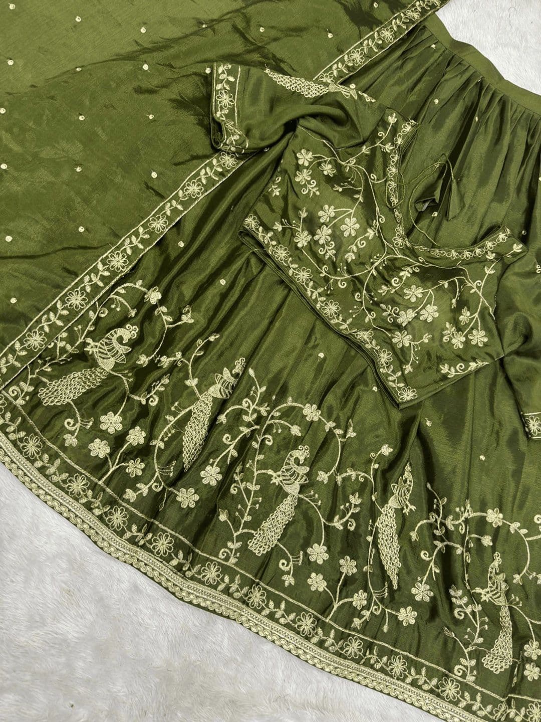 KRYSAL Embroidered Thread Work Semi-Stitched Lehenga & Blouse With Dupatta thumbnail 2