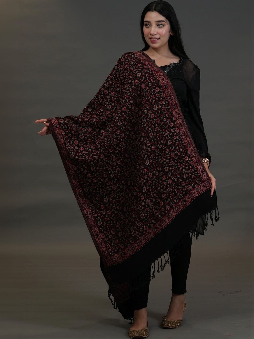 SHIFNEEN Women Ethnic Motifs Embroidered Acrylic Shawl thumbnail 4