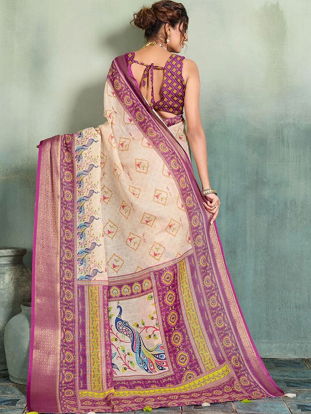 AMRUTKALA SAREES Paisley Zari Designer Block Print Saree thumbnail 2