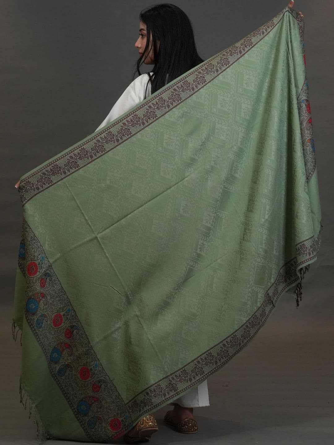 SHIFNEEN Women Paisley Woven Design Acrylic Shawl thumbnail 2