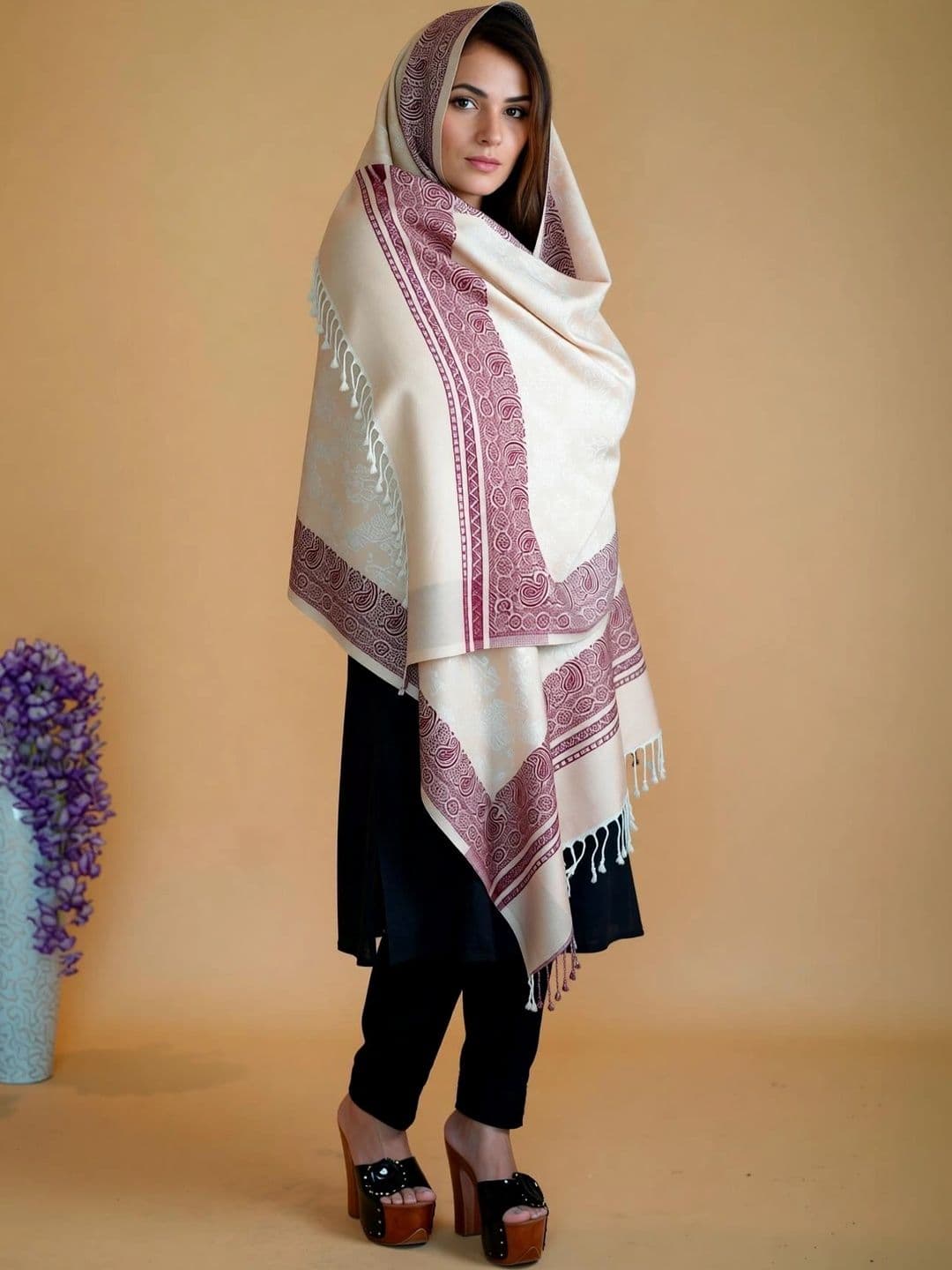 SHIFNEEN Women Paisley Printed Acrylic Shawl thumbnail 2