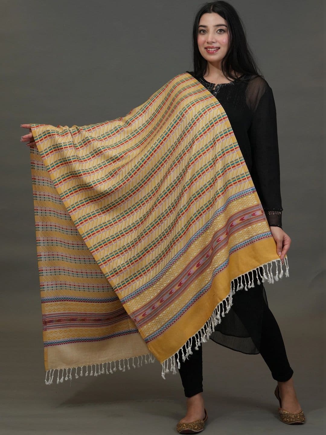 SHIFNEEN Women Geometric Woven Design Acrylic Shawl - view 1