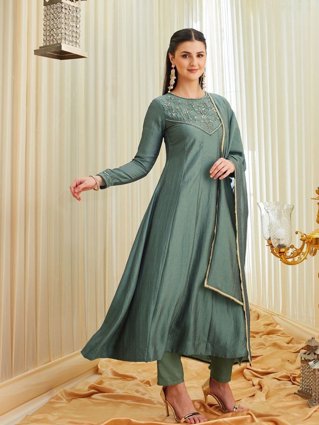 MOKOSH Women Embroidered Anarkali Kurta And Pant With Dupatta Set - view 1