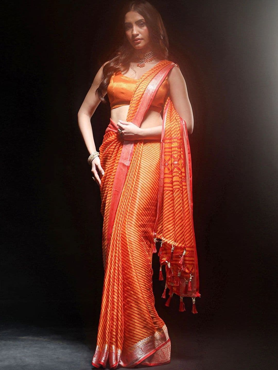 Libas Leheriya Zari Pure Chiffon Saree - view 1
