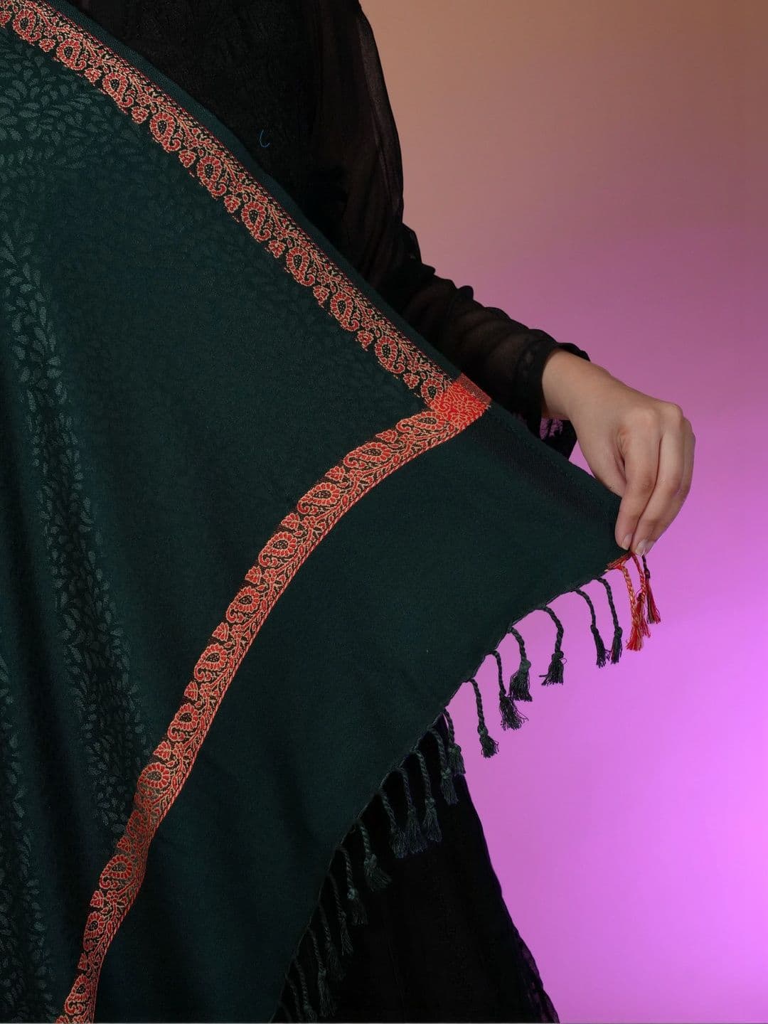 SHIFNEEN Women Botanical Woven Design Acrylic Shawl thumbnail 2