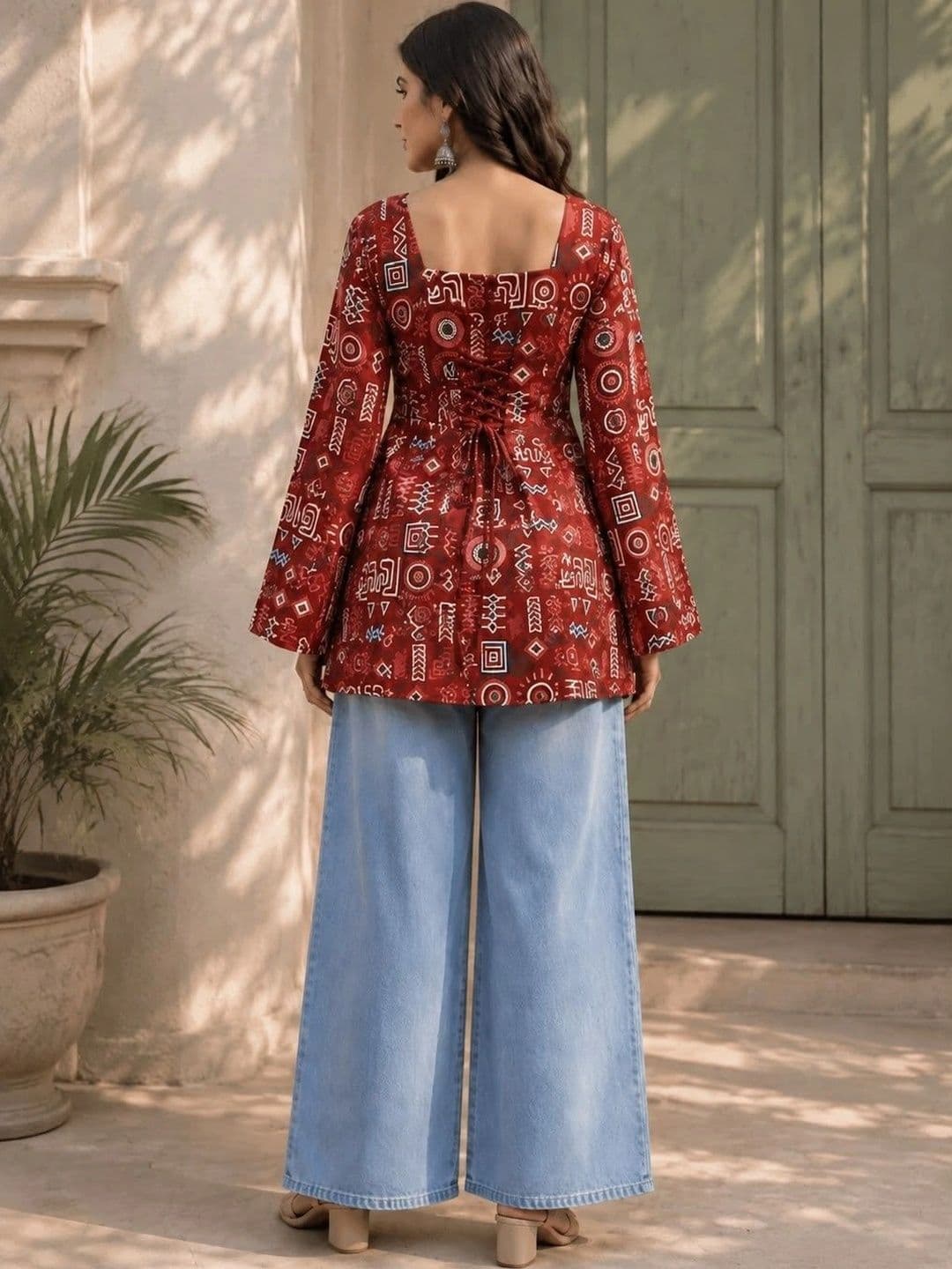 Sangria Women Printed Flared Sleeves Kurta thumbnail 5