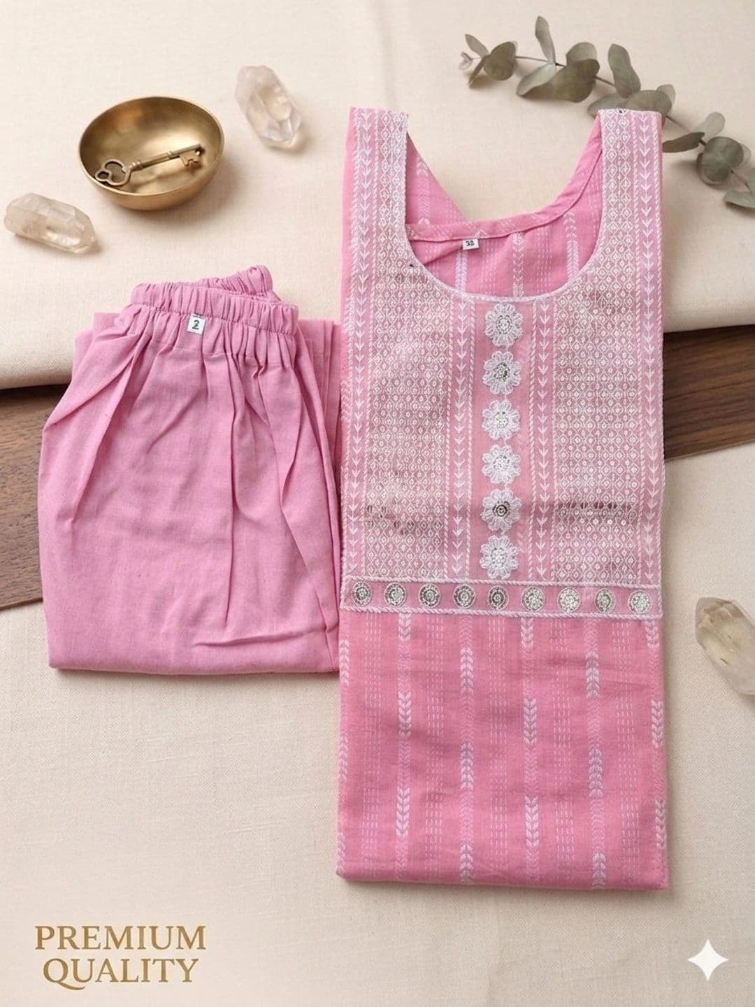 Khasmuda Attire Motifs Embroidered Regular Thread Work Pure Cotton Kurta with Trousers thumbnail 6