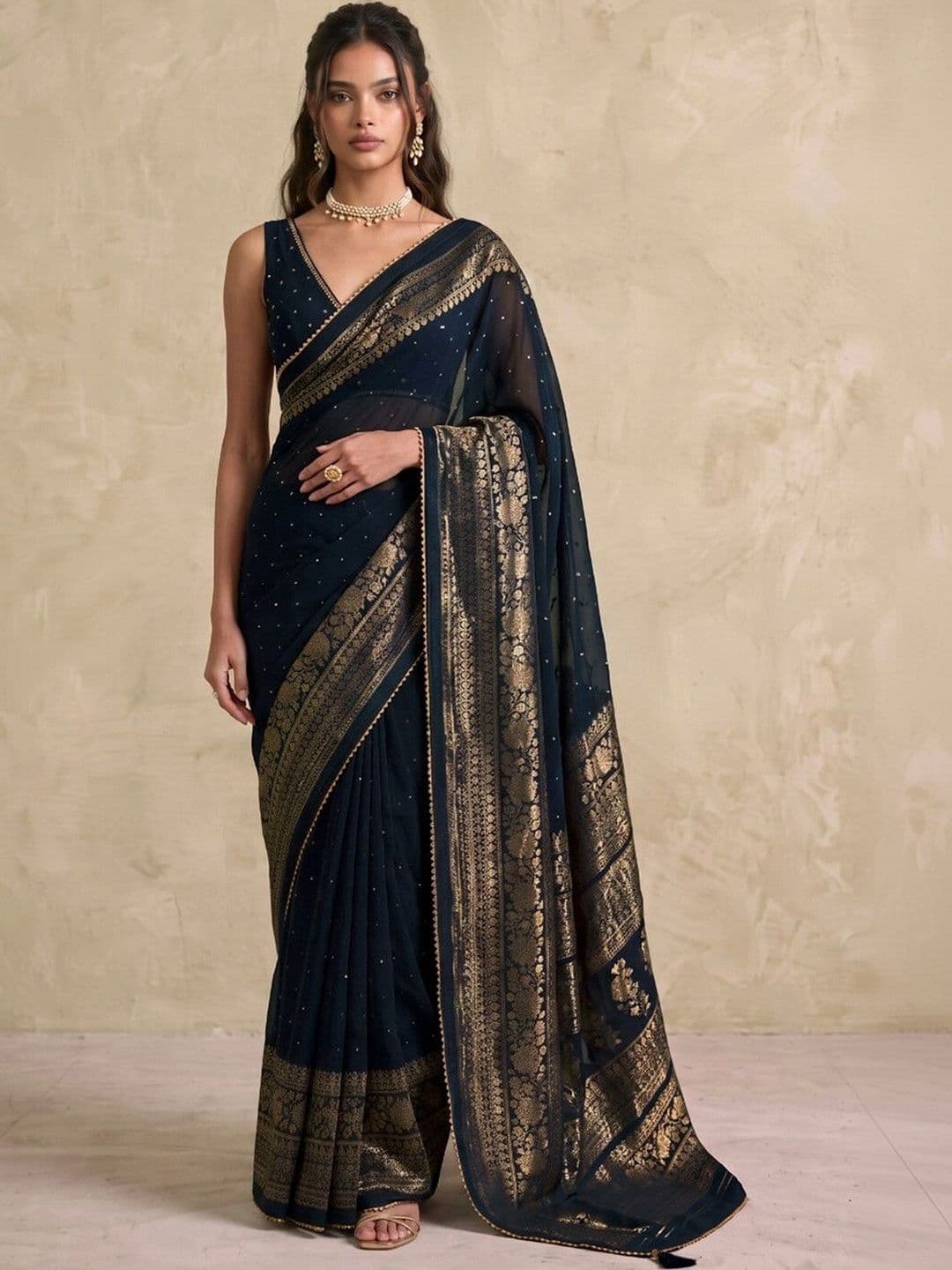 SAARA Woven Design Zari Pure Georgette Saree thumbnail 4
