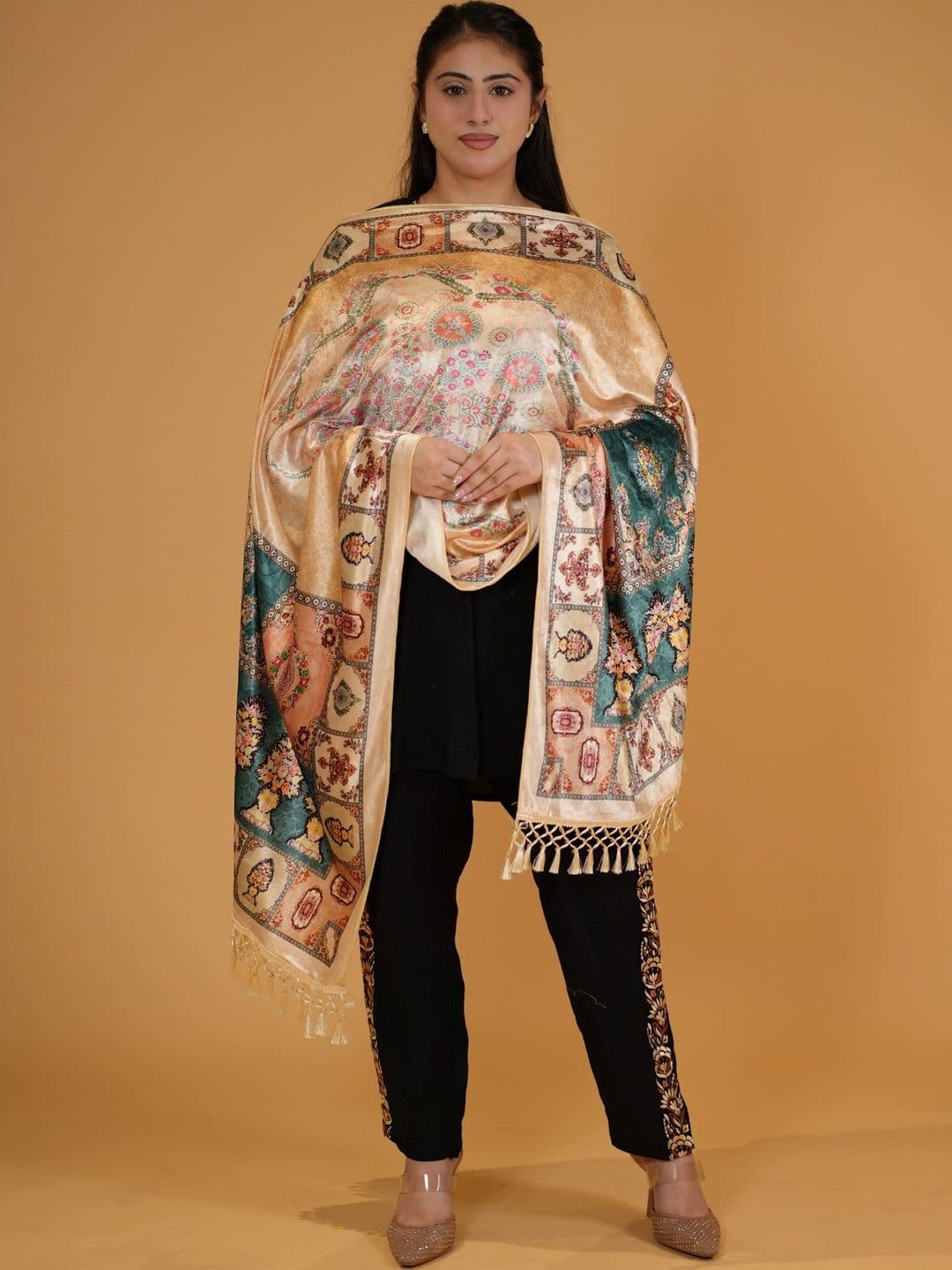 SHIFNEEN Women Floral Printed Velvet Shawl - view 1