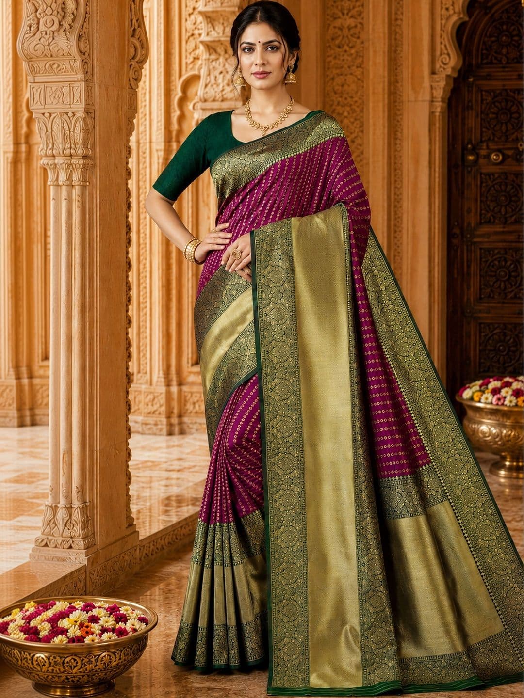 Anjaneya Sarees Woven Design Zari Silk Blend Designer Banarasi Saree thumbnail 4