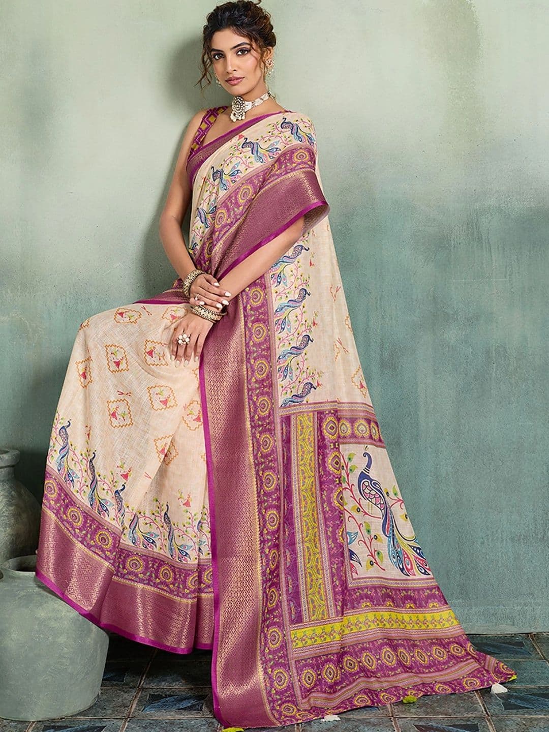 AMRUTKALA SAREES Paisley Zari Designer Block Print Saree thumbnail 6