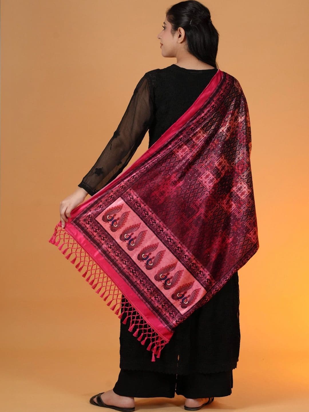 SHIFNEEN Women Ethnic Motifs Printed Velvet Shawl thumbnail 3