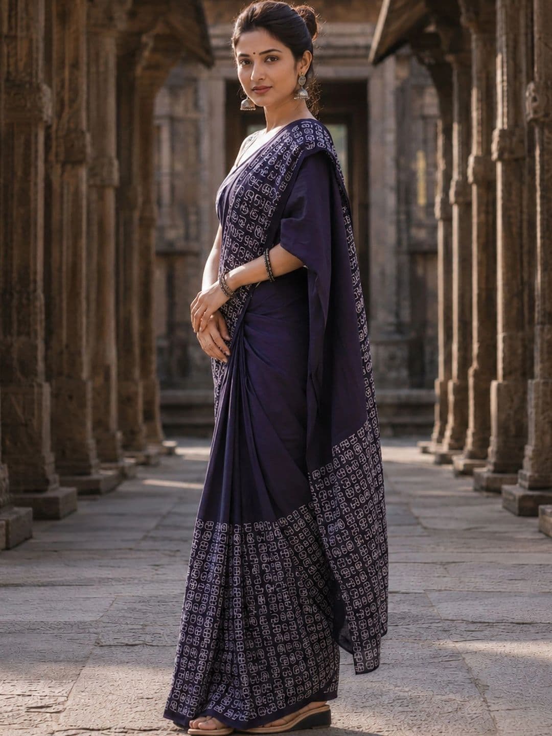 Aldwych Women Linen Blend Designer Block Print Saree thumbnail 4