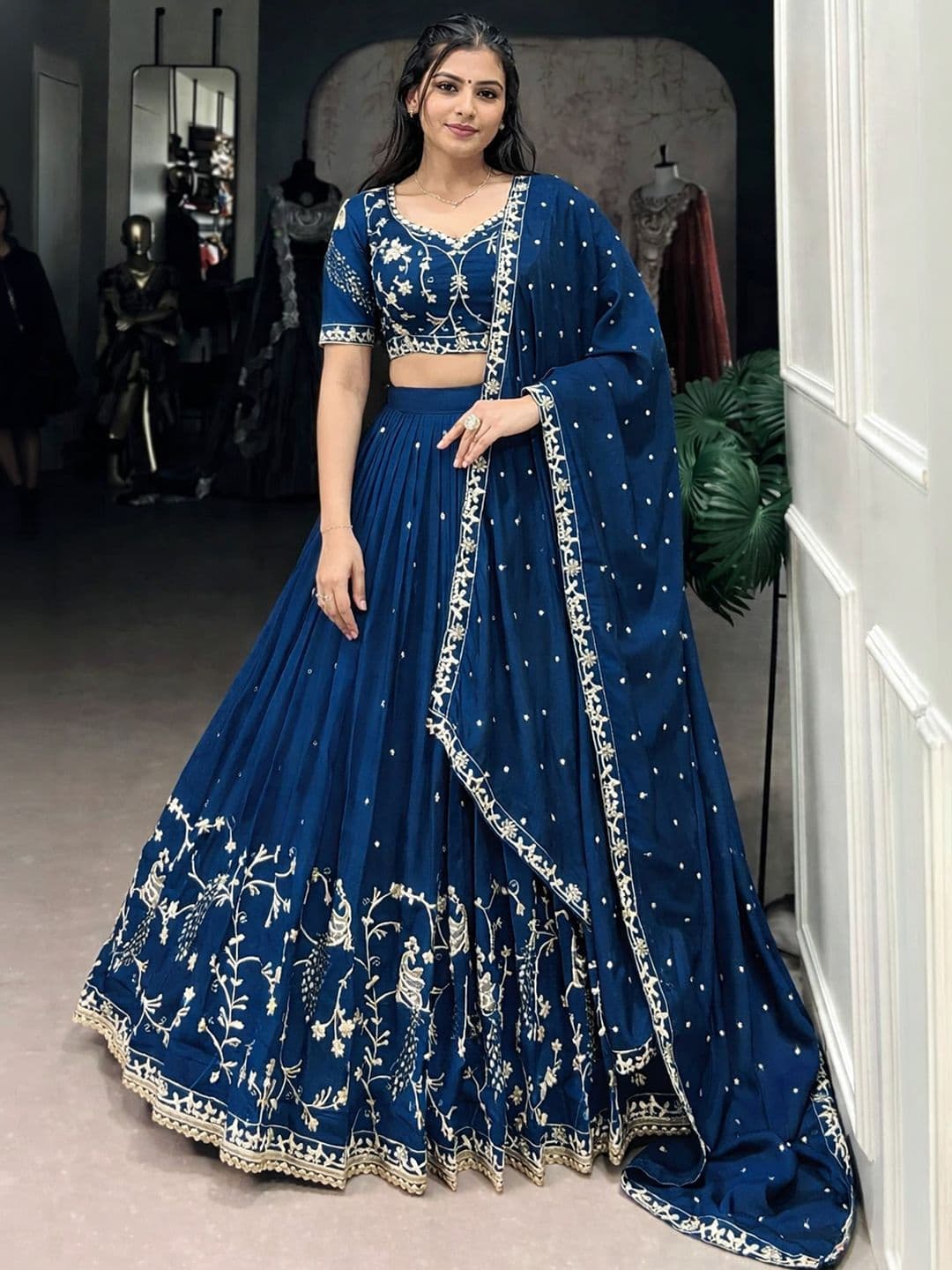 KRYSAL Embroidered Thread Work Semi-Stitched Lehenga & Blouse With Dupatta - view 1