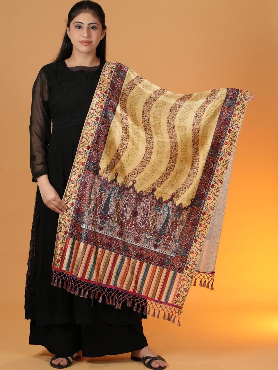 SHIFNEEN Women Paisley Printed Velvet Shawl thumbnail 3