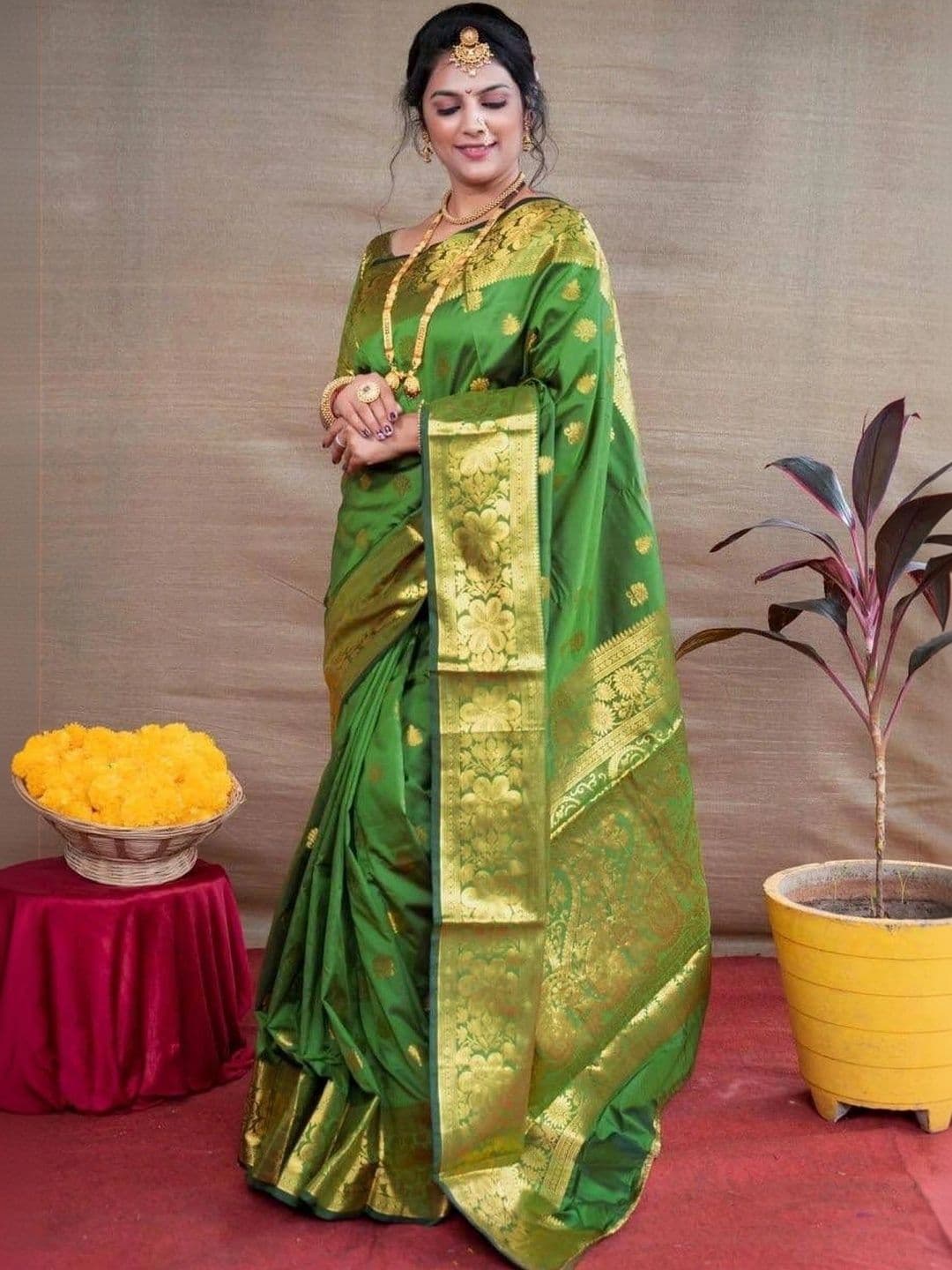 ADIANADI Woven Design Zari Silk Cotton Banarasi Saree - view 1