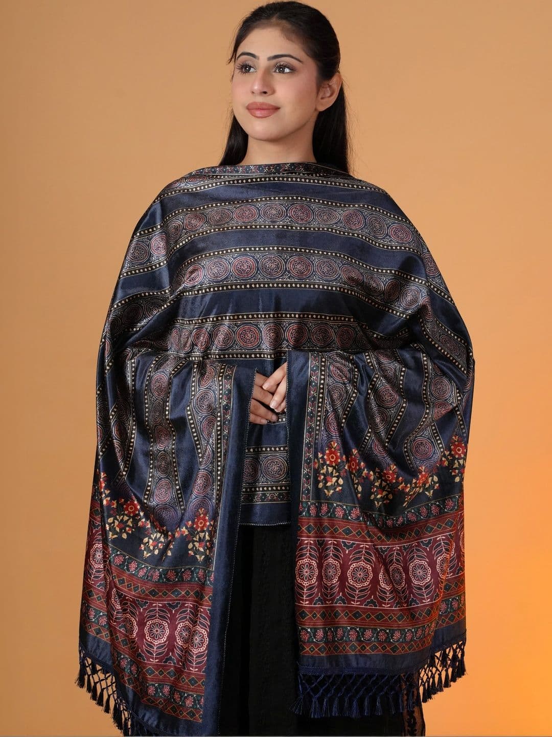 SHIFNEEN Women Ethnic Motifs Printed Velvet Shawl thumbnail 3