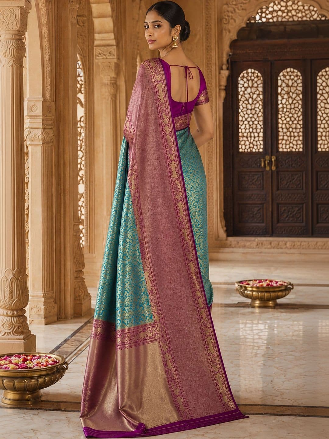 Anjaneya Sarees Woven Design Zari Silk Blend Designer Banarasi Saree thumbnail 4