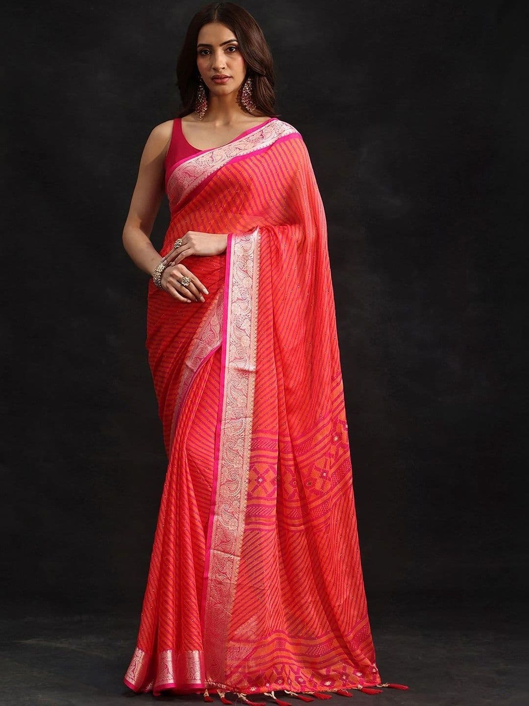 Libas Striped Pure Chiffon Saree thumbnail 5