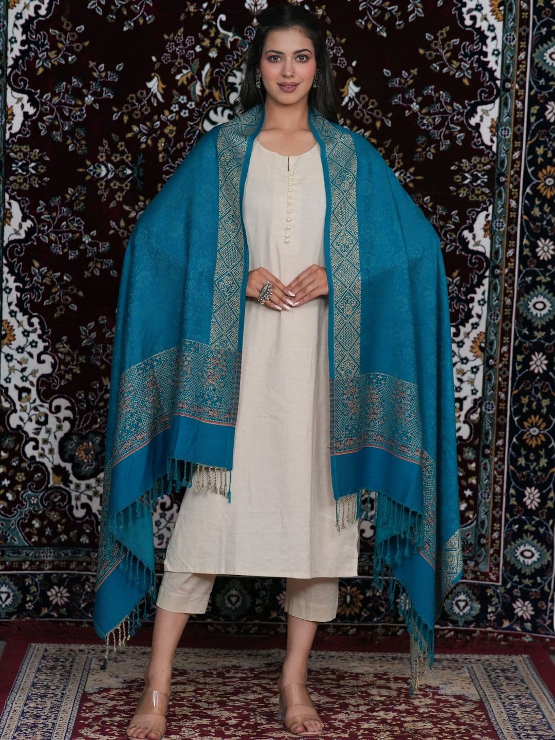 SHIFNEEN Women Ethnic Motifs Woven Design Acrylic Shawl - view 1