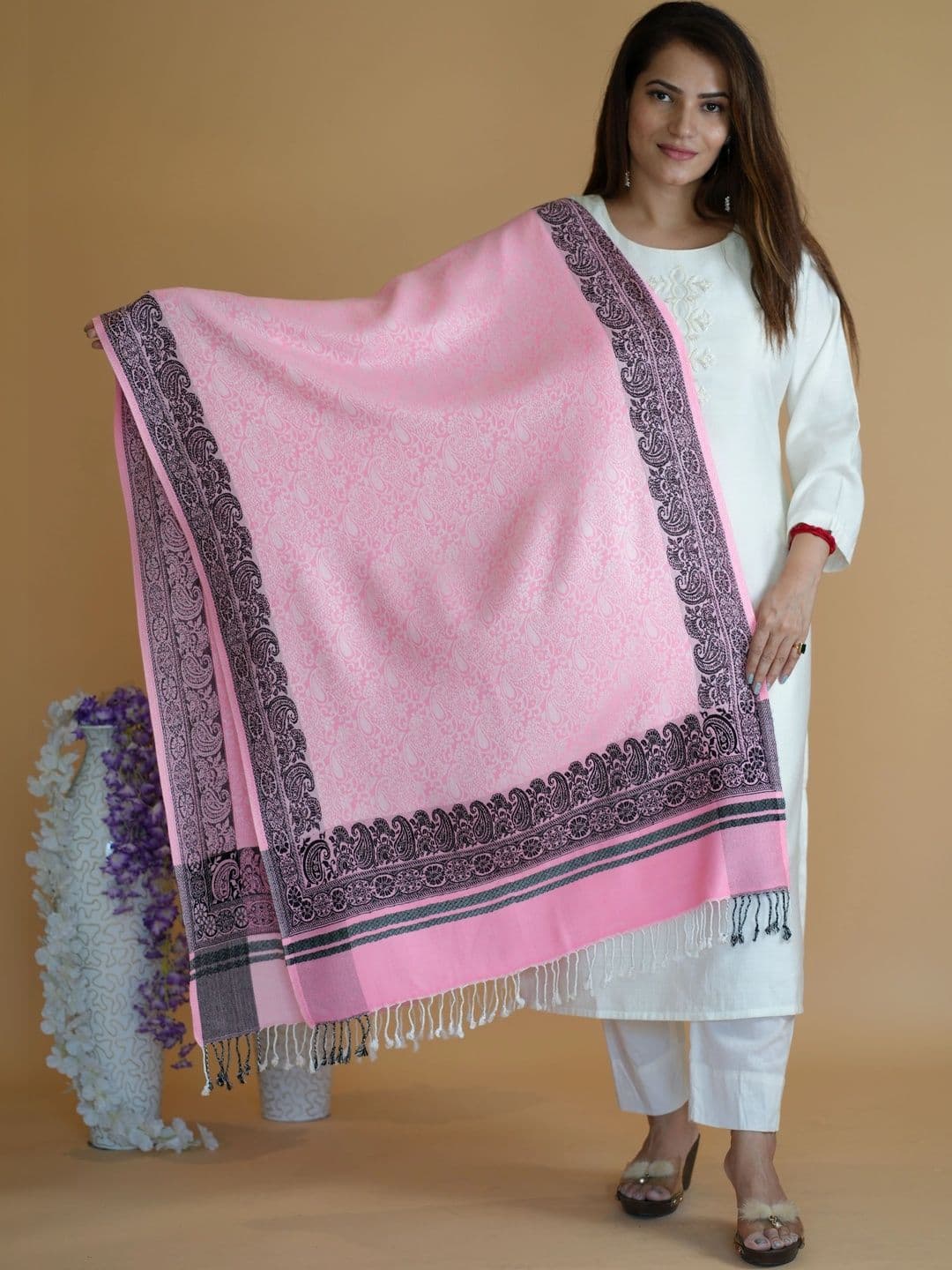 SHIFNEEN Women Paisley Printed Acrylic Shawl thumbnail 3