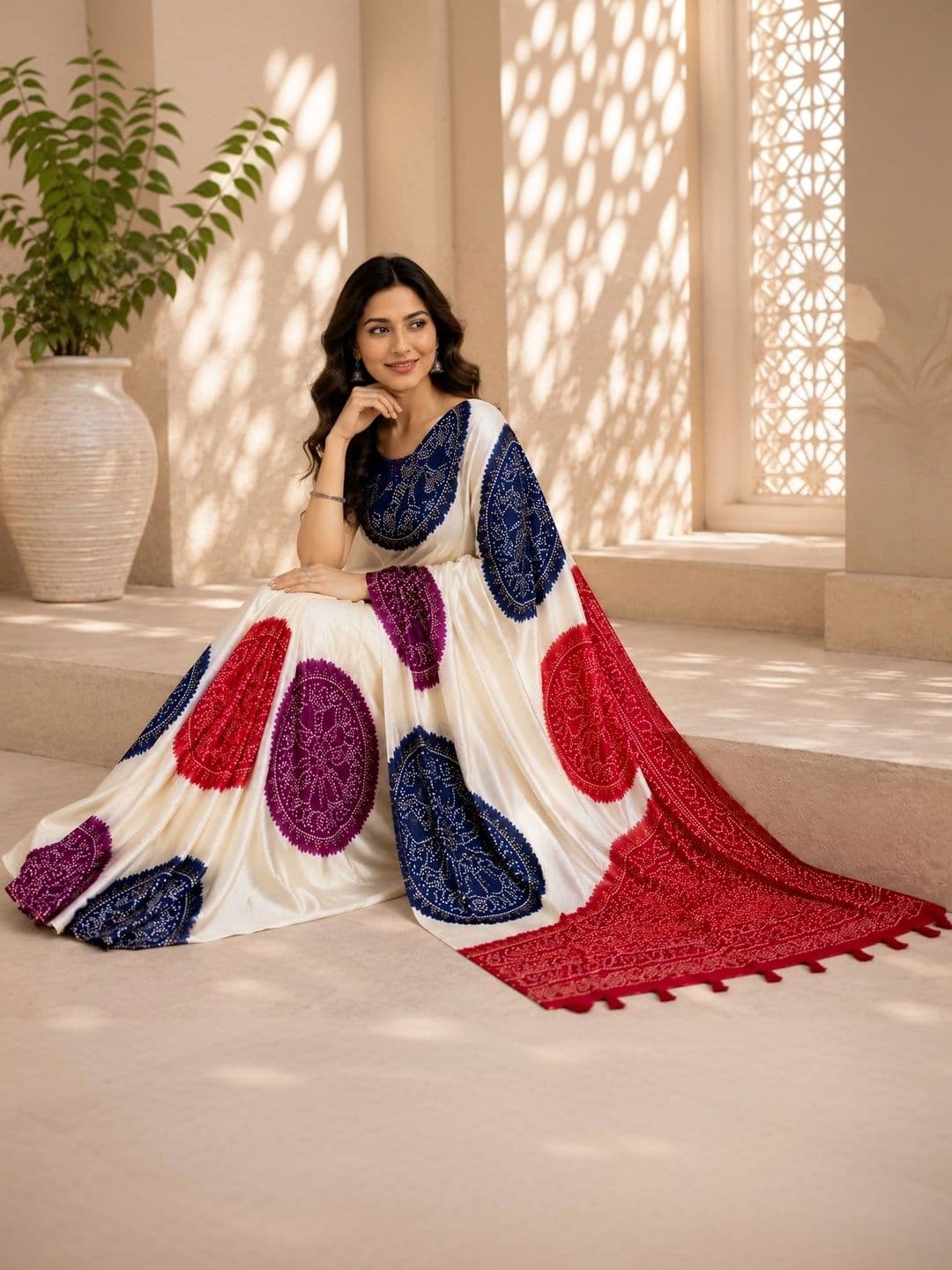DHANLAXMI SAREES Bandhani Pure Georgette Fusion Bandhani Saree thumbnail 3