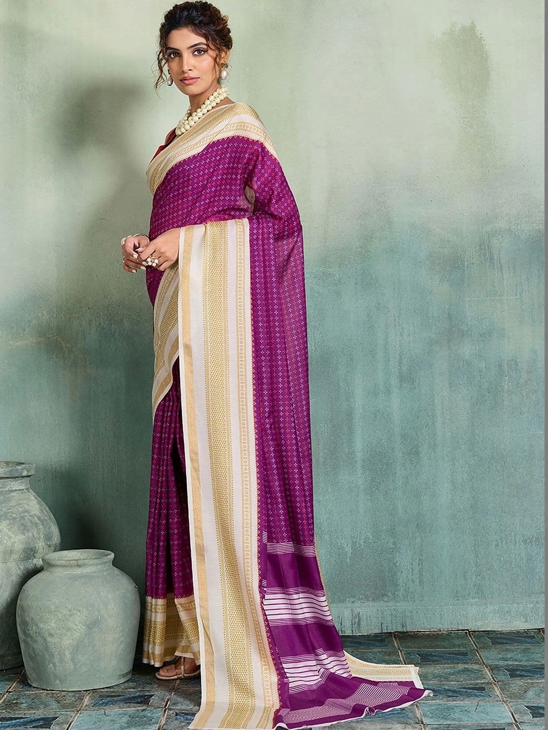 AMRUTKALA SAREES Woven Design Zari Designer Block Print Saree thumbnail 2