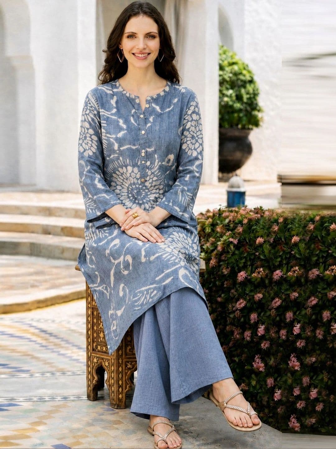 GoSriKi Women Printed Regular Kurta with Palazzos thumbnail 5
