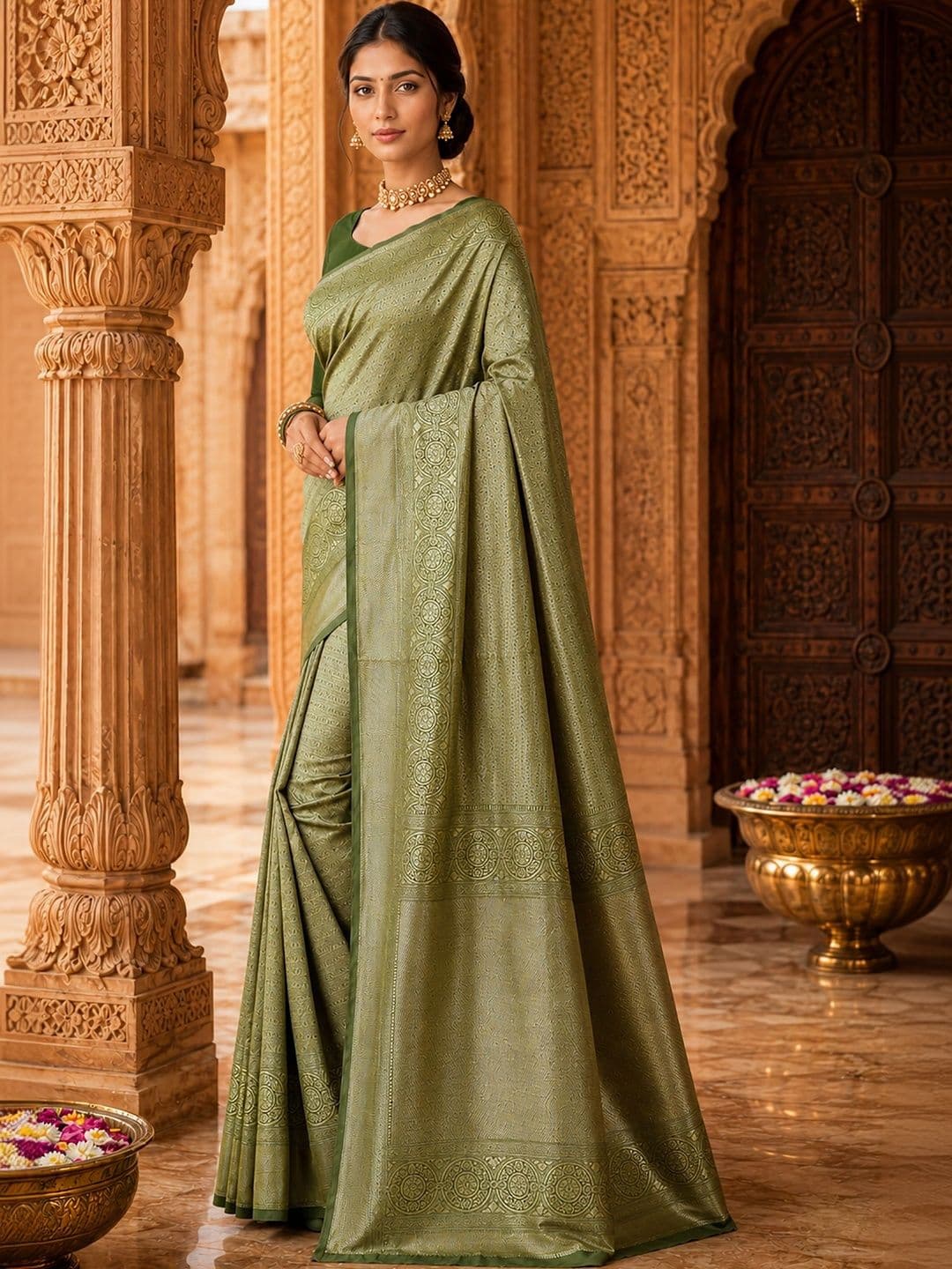 Anjaneya Sarees Woven Design Zari Silk Blend Designer Banarasi Saree thumbnail 5