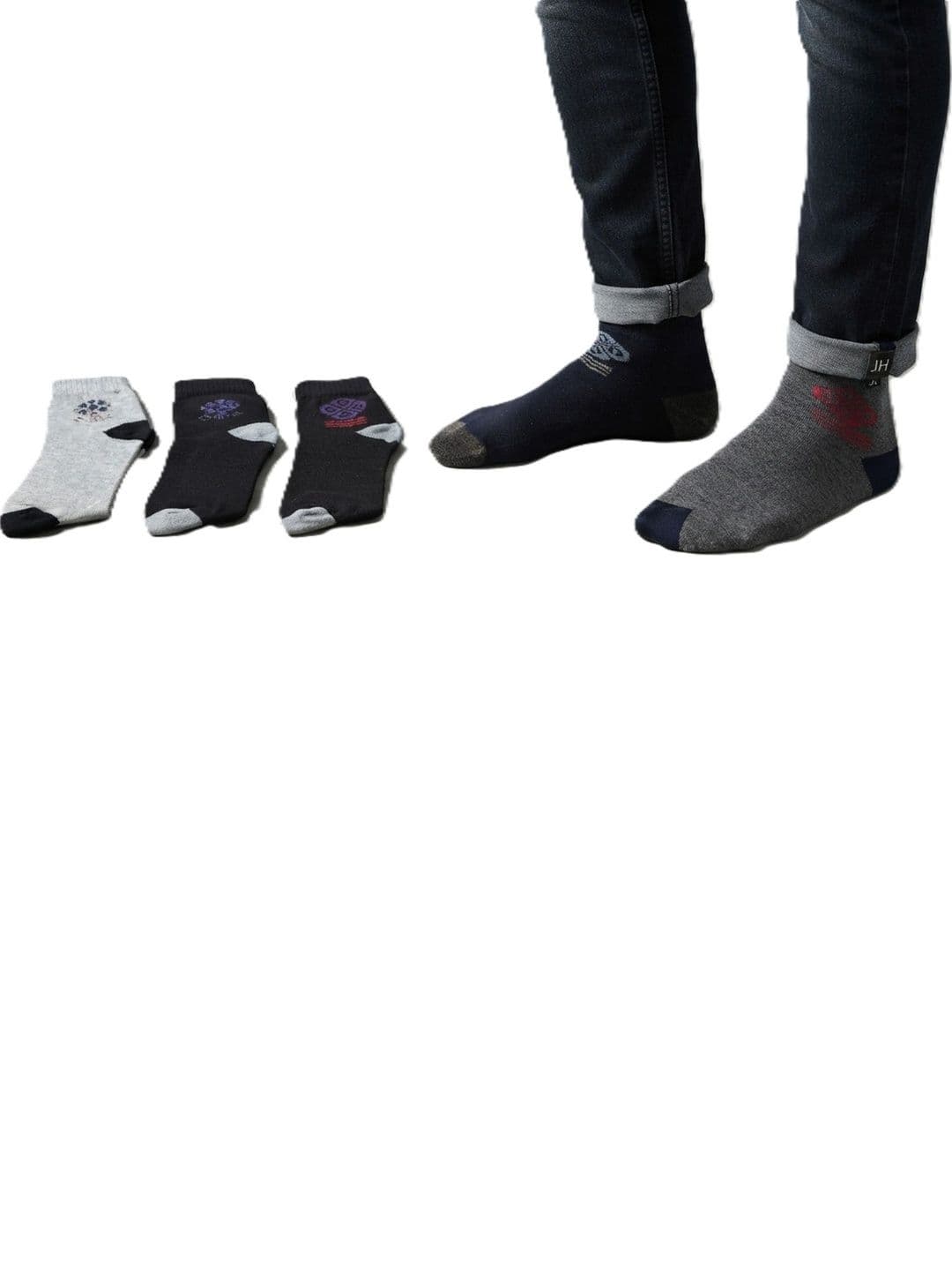 TINY HANDS Men Pack of 3 Cotton Assorted Patterned Ankle Length Socks thumbnail 6