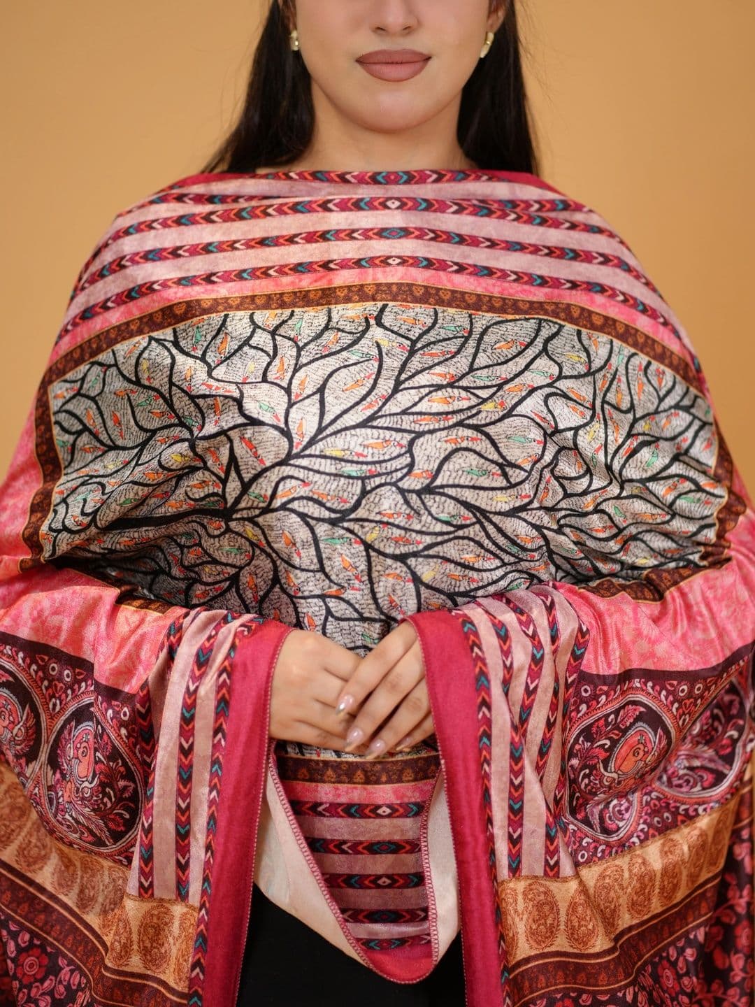 SHIFNEEN Women Floral Printed Velvet Shawl thumbnail 5