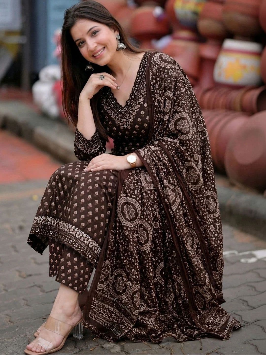 GoSriKi Women Ethnic Motifs Printed Regular Kurta with Trousers & With Dupatta - view 1